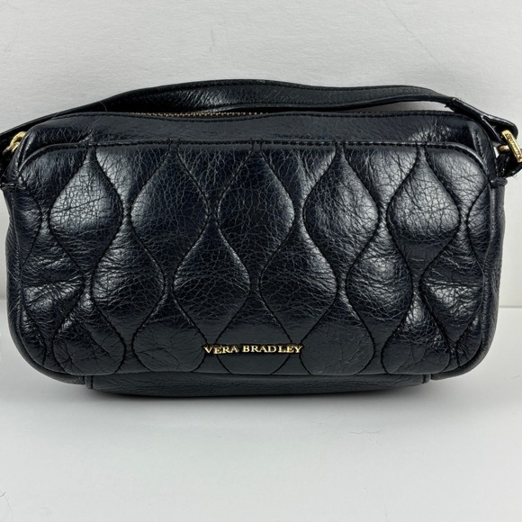 Vera Bradley Handbags - Vera Bradley Sycamore Leather Sydney Crossbody Quilted Bag Womens Black Gold‎